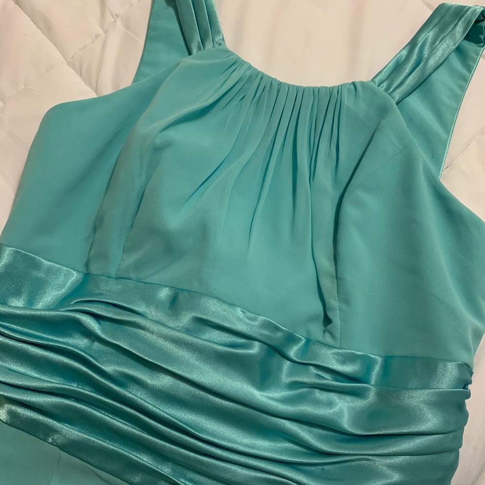 David’s Bridal Turquoise Chiffon and Charmeuse Dress Formal Bridesmaid Prom